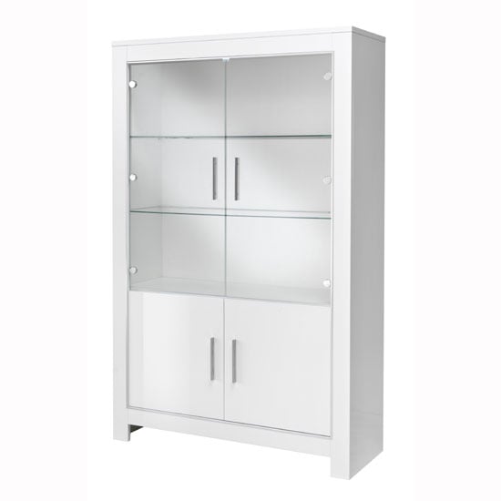 Photo of Lorenz wide glass display cabinet in white high gloss with led