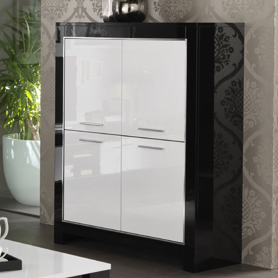 Product photograph of Lorenz Bar Unit In Black And White High Gloss With 4 Doors from Furniture in Fashion