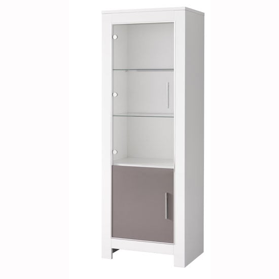 Photo of Lorenz glass display cabinet in white and grey gloss with led