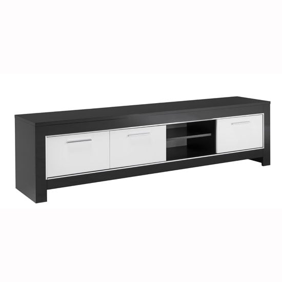 Lorenz Large TV Stand In Black And White High Gloss With 3 Doors_2
