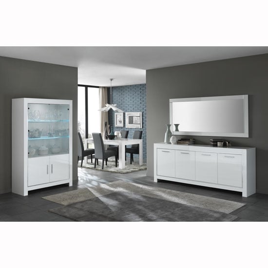 Lorenz Wide Glass Display Cabinet In White High Gloss With LED_2