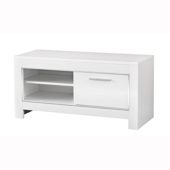 Photo of Lorenz small tv stand in white high gloss with 1 door