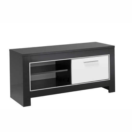 Lorenz Small Tv Stand In Black And White High Gloss With 1 Lorenz Small Tv Stand In Black And White High Gloss With 1 Door 2