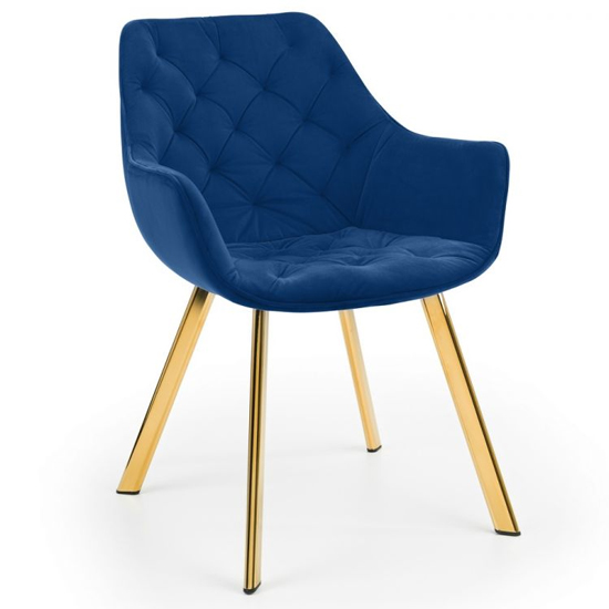 Landen Blue Velvet Dining Chairs With Gold Legs In Pair_2