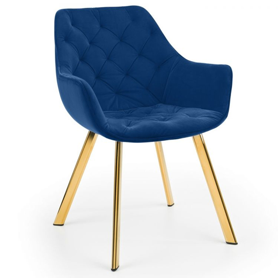 Landen Blue Velvet Dining Chairs With Gold Legs In Pair