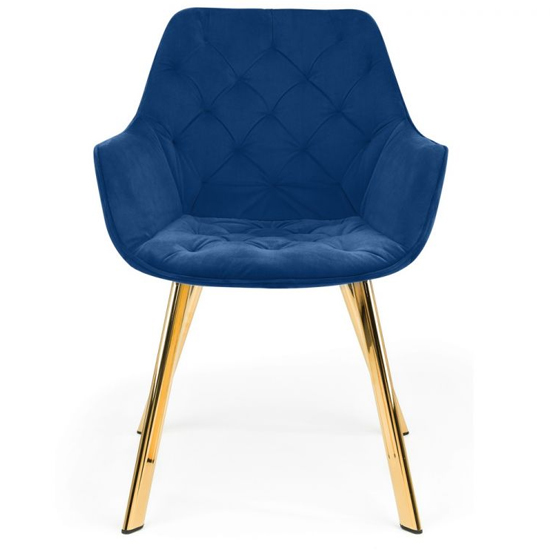 Landen Blue Velvet Dining Chairs With Gold Legs In Pair