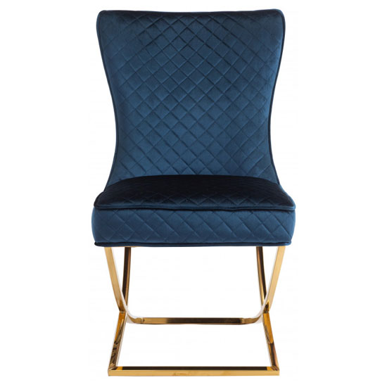 Lorenzo Blue Velvet Dining Chairs In Pair With Gold Legs FiF
