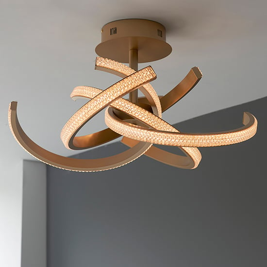 Photo of Lorenzo led 4 lights semi flush ceiling light in satin gold