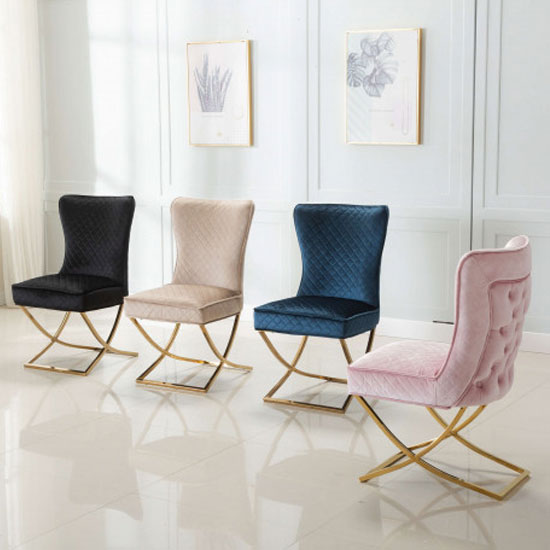 Lorenzo Pink Velvet Dining Chairs In Pair With Gold Legs Sale