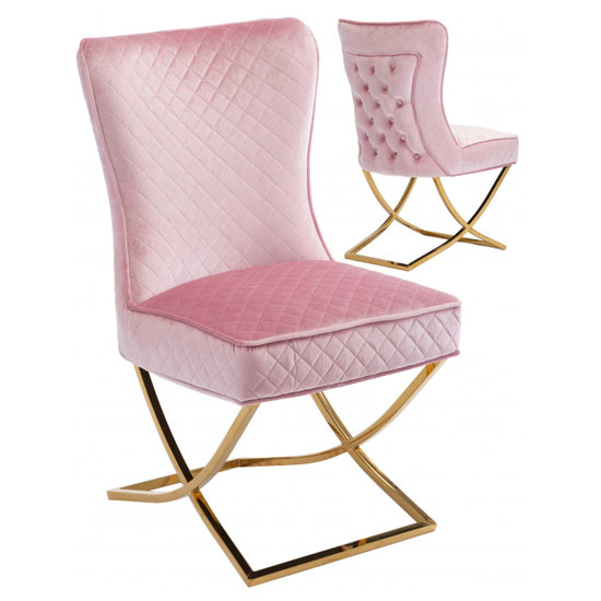 Lorenzo Pink Velvet Dining Chairs In Pair With Gold Legs Furniture in