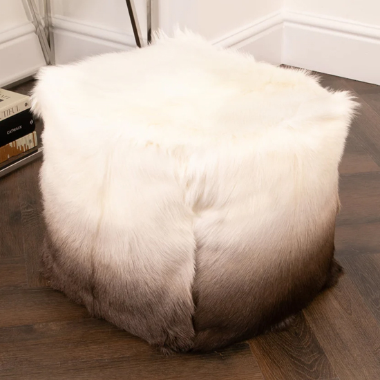 Product photograph of Loretta Goatskin Ombre Pouffe In Ivory And Brown from Furniture in Fashion