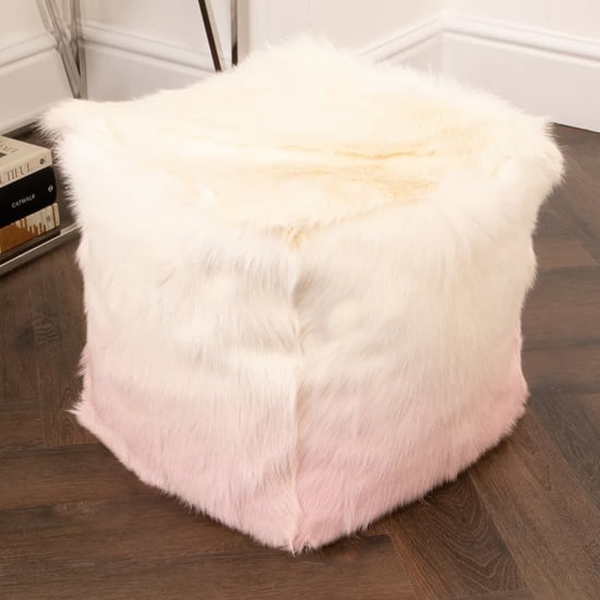 Loretta Goatskin Ombre Pouffe In Ivory And Pink