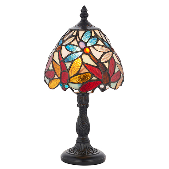 Lorette Mini Tiffany Glass Table Lamp In Dark Bronze
