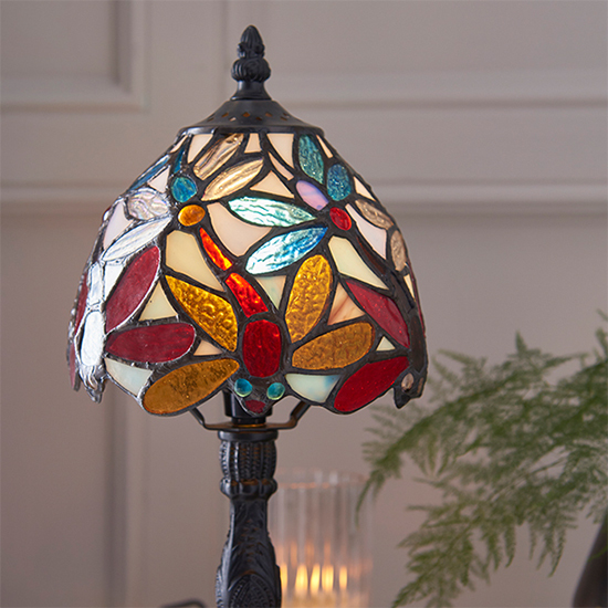 Lorette Mini Tiffany Glass Table Lamp In Dark Bronze