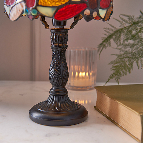 Lorette Mini Tiffany Glass Table Lamp In Dark Bronze