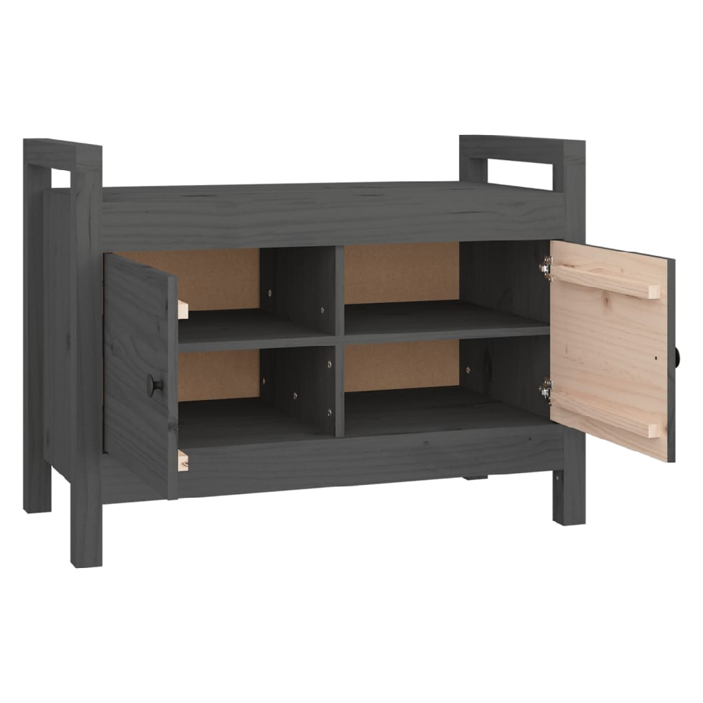 Lorman Wooden Hallway Seating Bench With 2 Doors In Grey