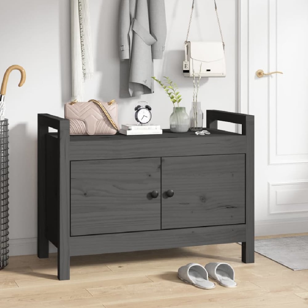 Read more about Lorman wooden hallway seating bench with 2 doors in grey