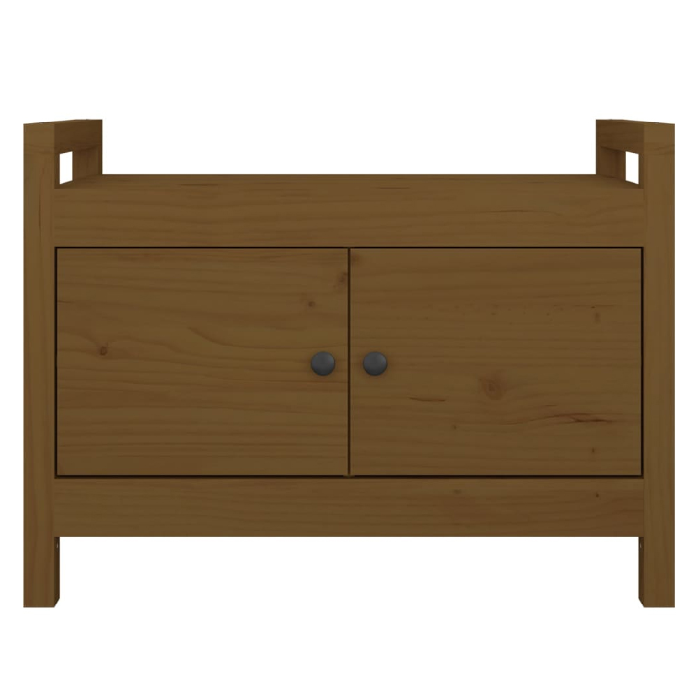 Lorman Wooden Hallway Seating Bench With 2 Doors In Honey Brown