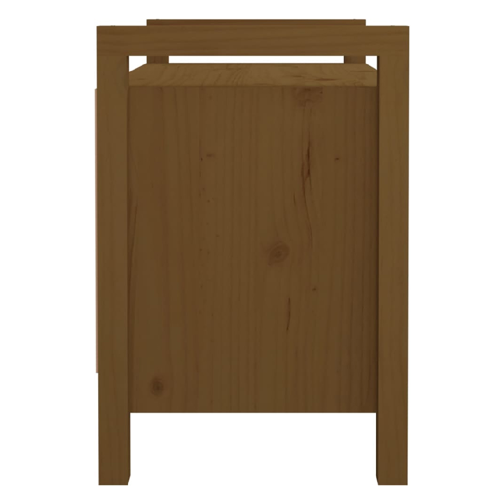 Lorman Wooden Hallway Seating Bench With 2 Doors In Honey Brown