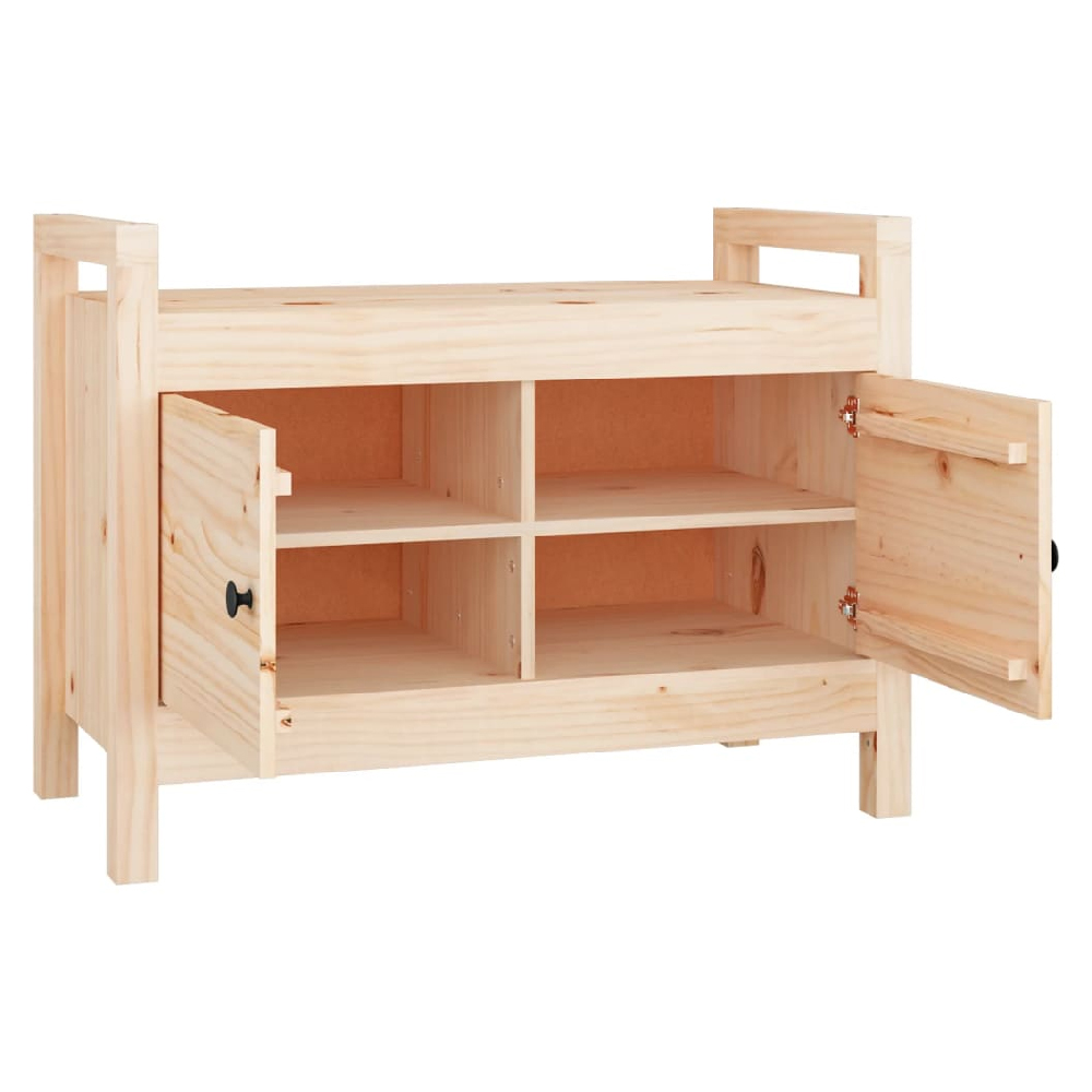 Lorman Wooden Hallway Seating Bench With 2 Doors In Natural