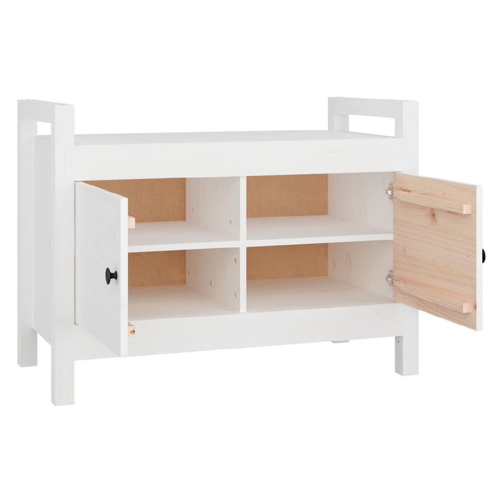 Lorman Wooden Hallway Seating Bench With 2 Doors In White