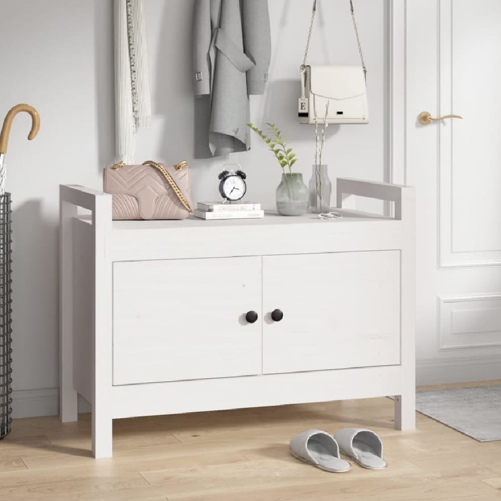 Read more about Lorman wooden hallway seating bench with 2 doors in white