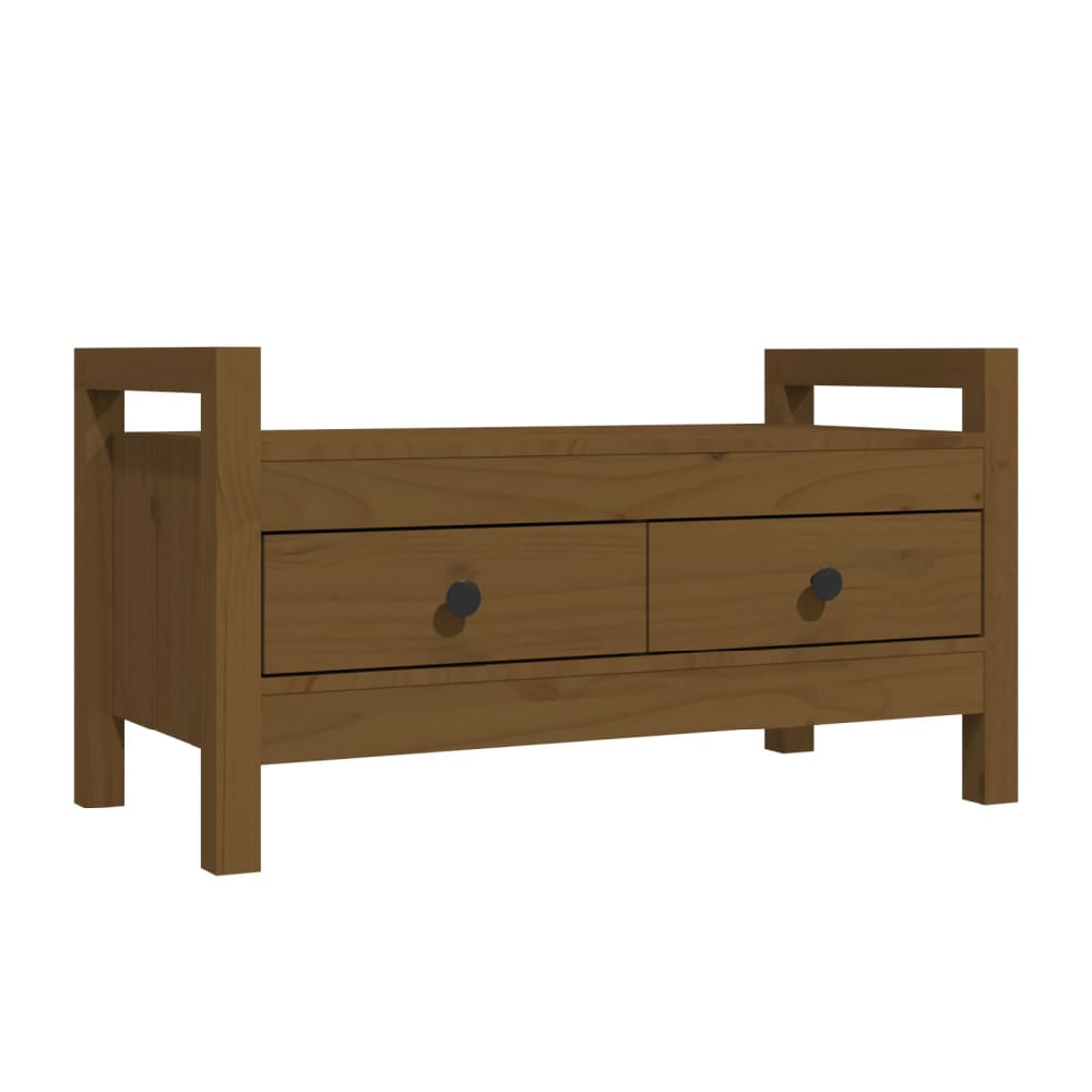 Lorman Wooden Hallway Seating Bench With 2 Drawer In Honey Brown