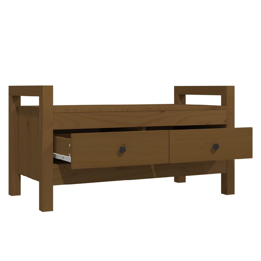 Lorman Wooden Hallway Seating Bench With 2 Drawer In Honey Brown