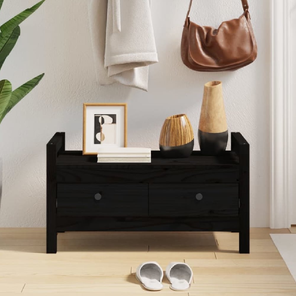 Read more about Lorman wooden hallway seating bench with 2 drawers in black