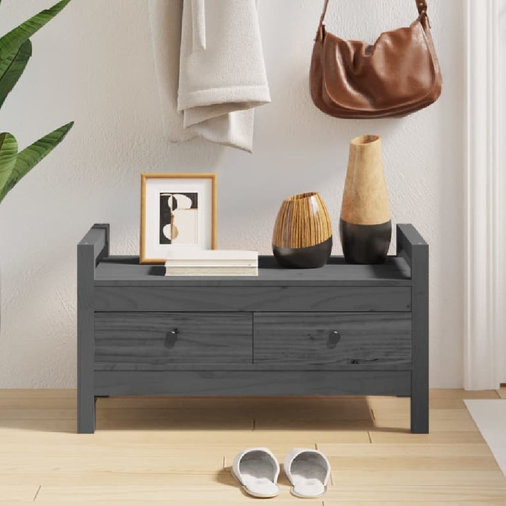 Read more about Lorman wooden hallway seating bench with 2 drawers in grey