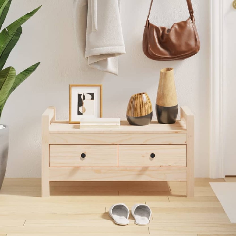 Read more about Lorman wooden hallway seating bench with 2 drawers in natural