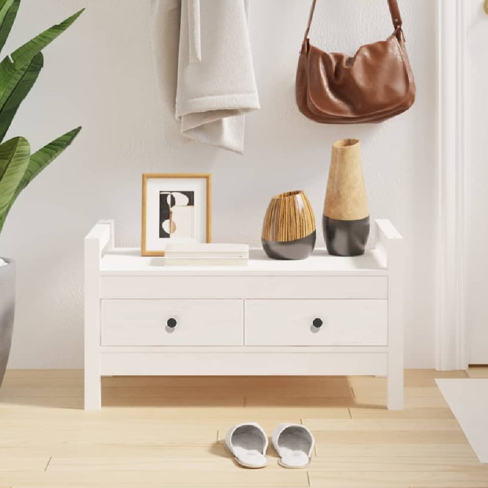 Read more about Lorman wooden hallway seating bench with 2 drawers in white