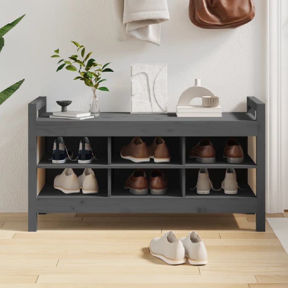 Read more about Lorman wooden shoe storage bench with 6 shelves in grey