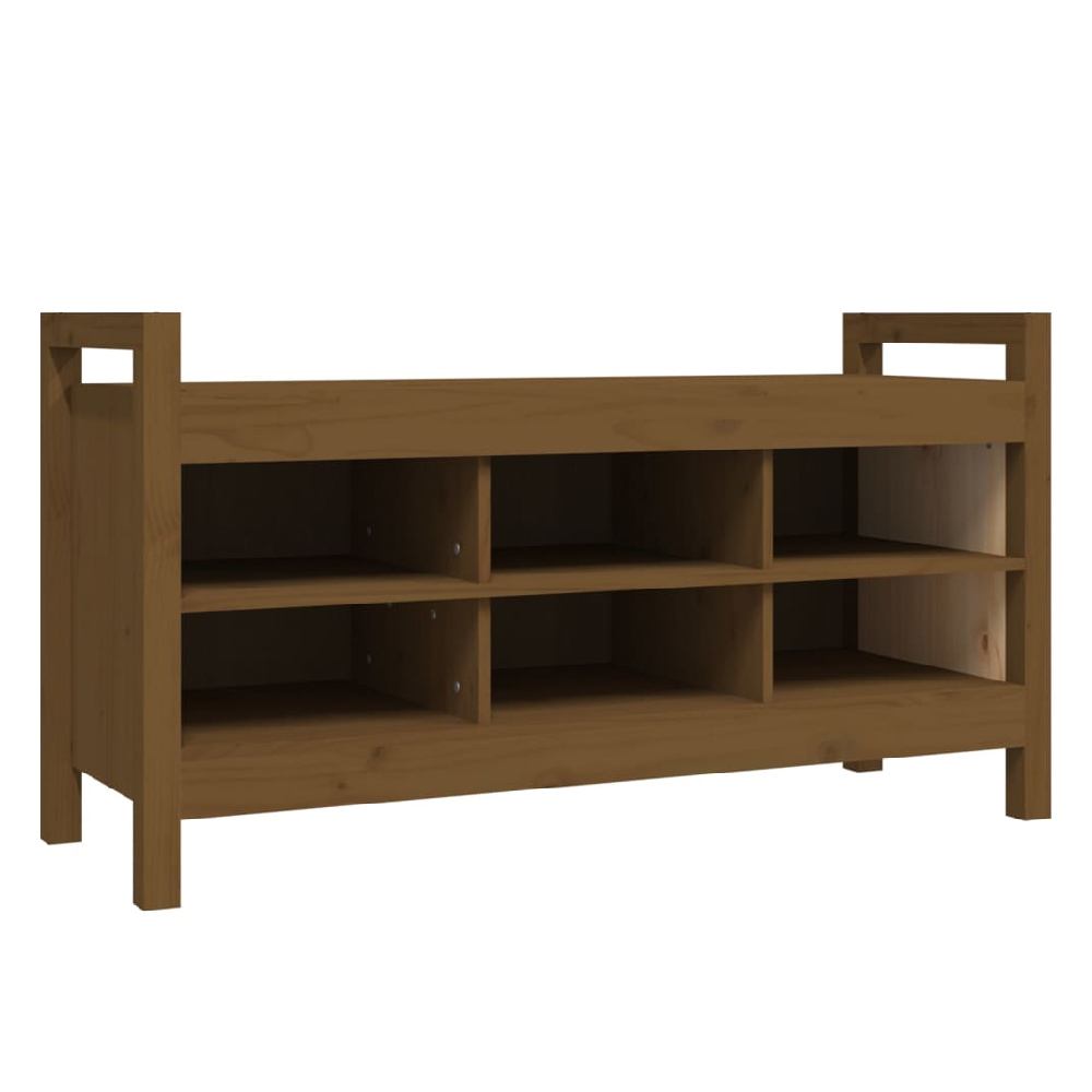 Lorman Wooden Shoe Storage Bench With 6 Shelves In Honey Brown