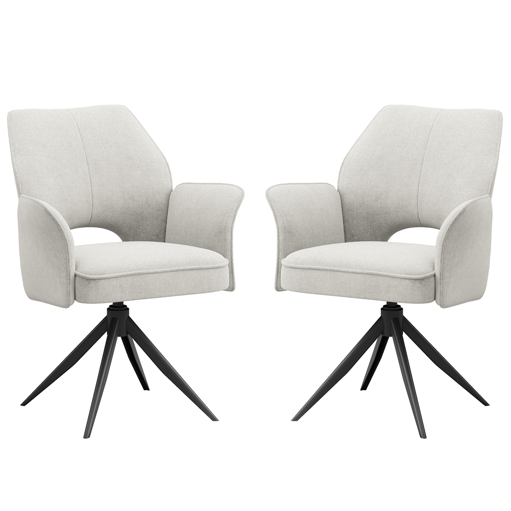 Lormeo Cream Fabric Dining Chairs with Black Legs in Pair