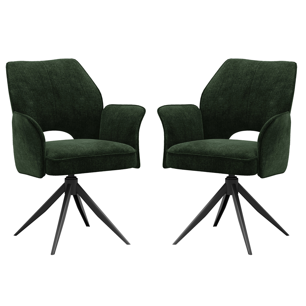 Lormeo Green Fabric Dining Chairs with Black Legs in Pair