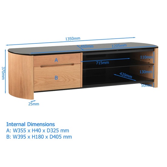Flare Large Black Glass TV Stand With Black Oak Wooden Frame