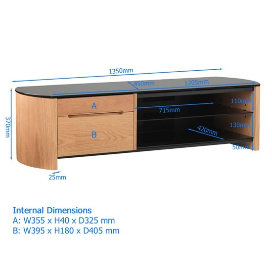 Flare Large Black Glass TV Stand With Walnut Wooden Frame