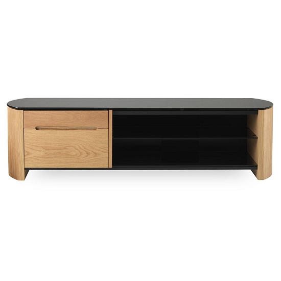Flare Large Black Glass TV Stand With Light Oak Wooden Frame