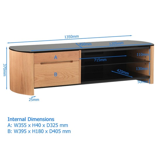 Flare Large Black Glass TV Stand With Light Oak Wooden Frame