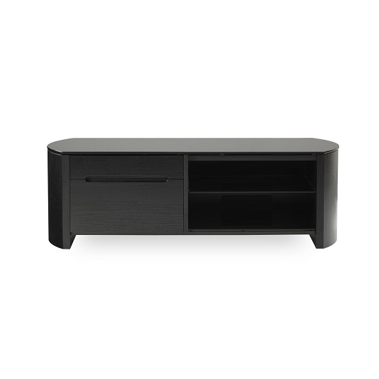 Lorraine Small Wooden TV In Black Oak With Black Glass Sale