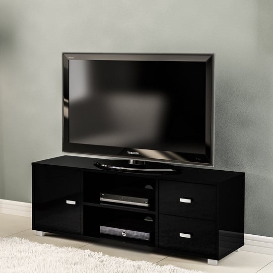 Photo of Coven high gloss tv stand with 1 door in black