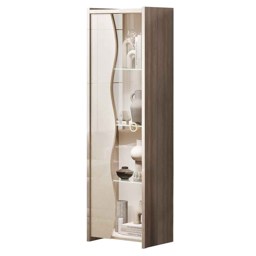 Losea Brown Marble Effect Display Cabinet in High Gloss with LED and Left Door