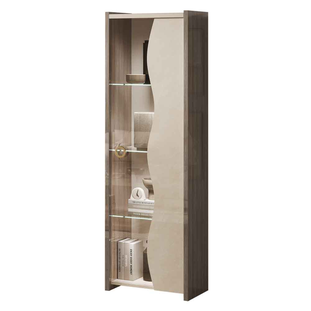 Losea Brown Marble Effect Display Cabinet in High Gloss with LED and Right Door