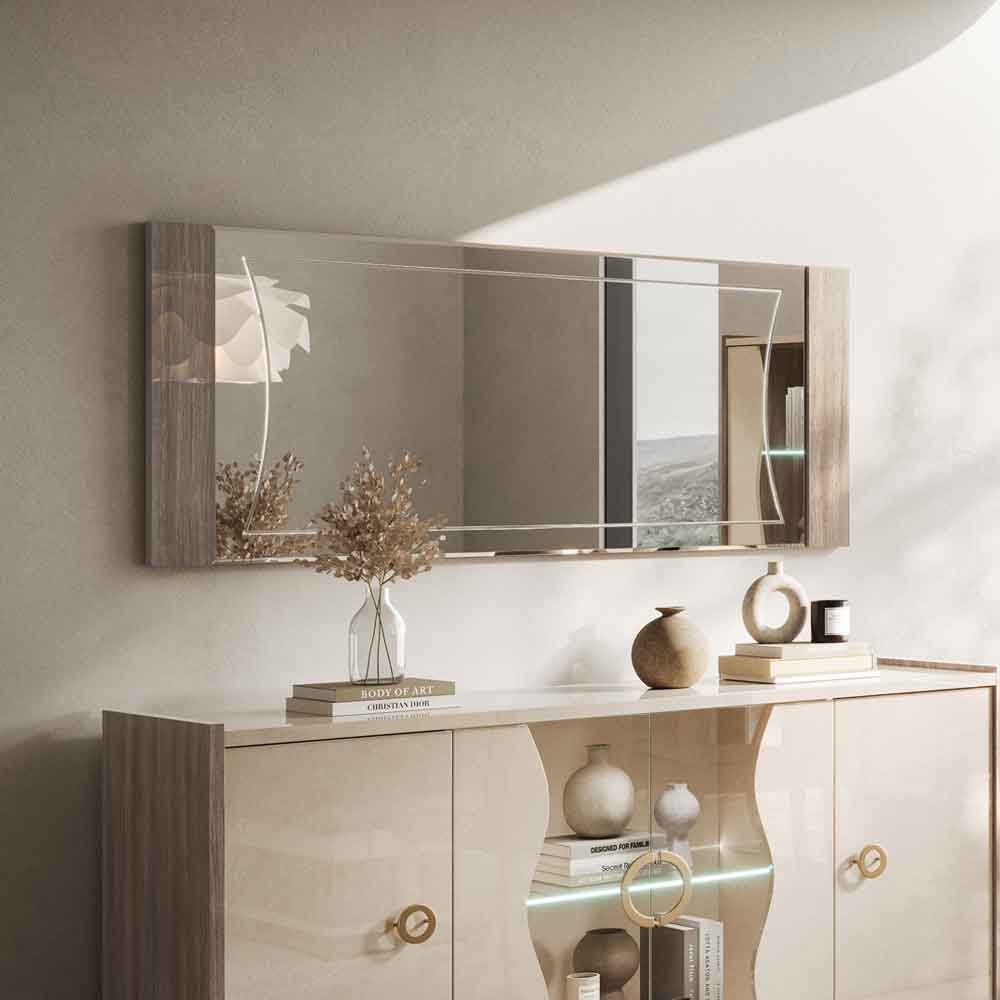 Losea High Gloss Bedroom Mirror in Brown Marble Effect