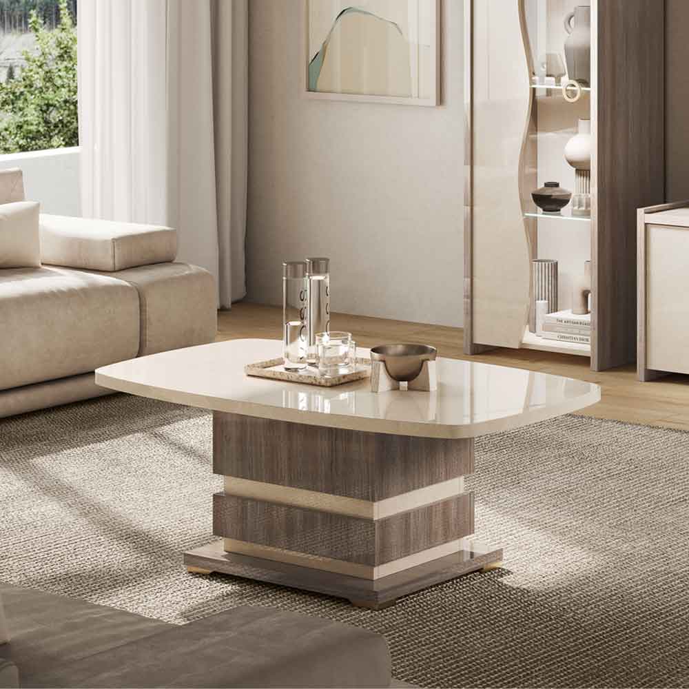 Losea High Gloss Coffee Table in Brown Marble Effect