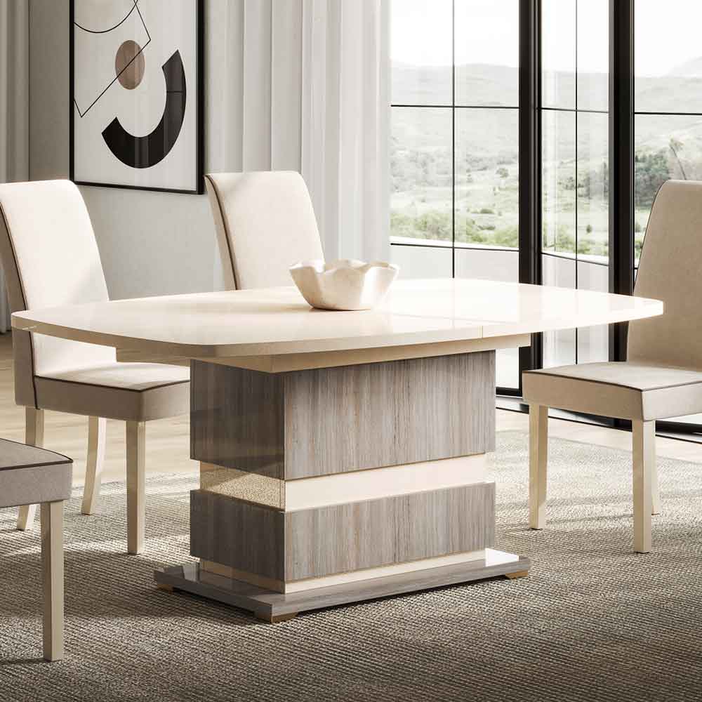 Losea High Gloss Extending Dining Table In Brown Marble Effect