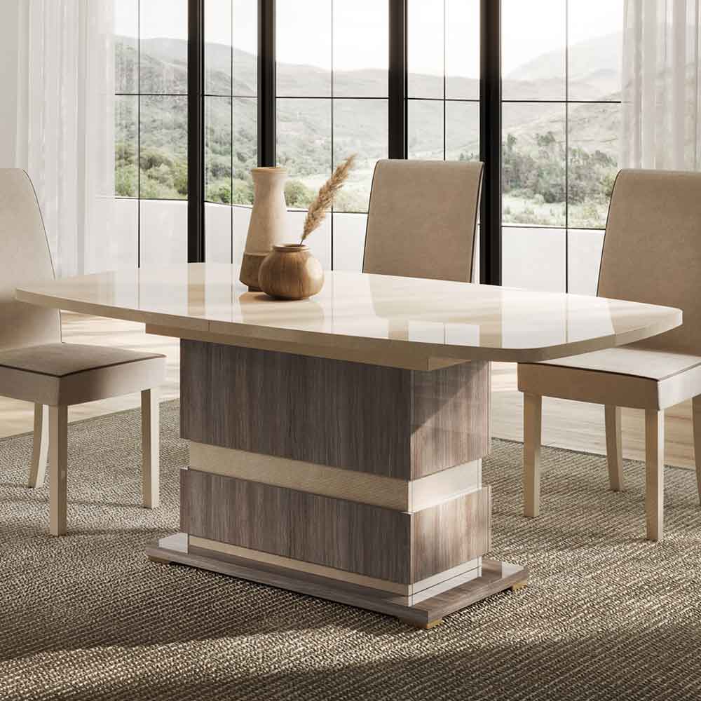 Losea High Gloss Extending Dining Table in Brown Marble Effect