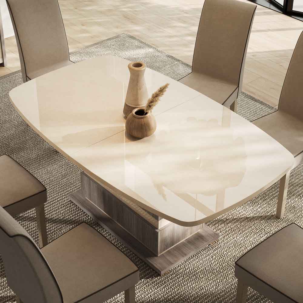 Losea High Gloss Extending Dining Table in Brown Marble Effect