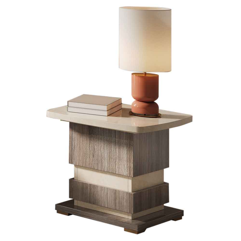 Losea High Gloss Side Table in Brown Marble Effect